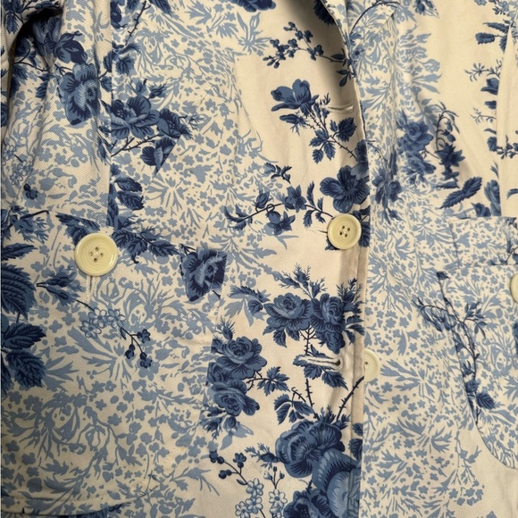 LOFT Blue Floral Women's Trench Coat - Picture 3 of 6